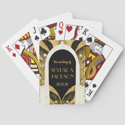 黒エレガントと金ゴールドのアールデコアーチウェ結婚イ トランプ (裏面)