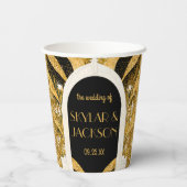 黒エレガントと金ゴールドのアールデコアーチウェ結婚イ 紙コップ (裏面)