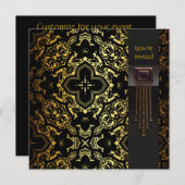 黒エレガントと金ゴールドのアールデコパーティー 招待状 (正面/裏面)