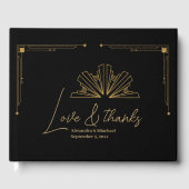 黒エレガントと金ゴールドのアールデコ結婚 ゲストブック (正面)