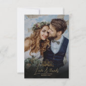 黒エレガントと金ゴールドのアールデコ結婚 サンキューカード (正面)