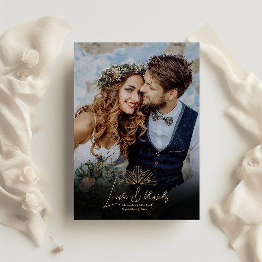 黒エレガントと金ゴールドのアールデコ結婚 サンキューカード