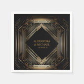 黒エレガントと金ゴールドのアールデコ結婚 スタンダードカクテルナプキン (正面)