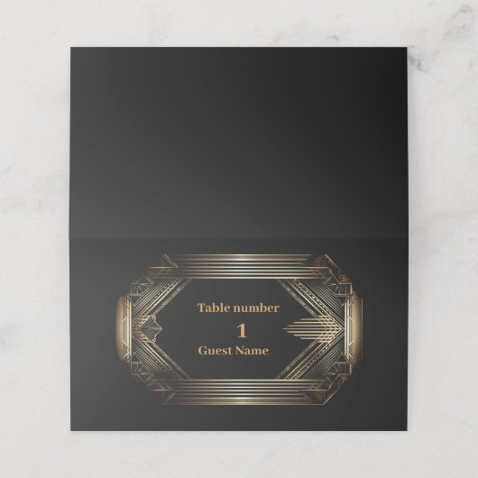 黒エレガントと金ゴールドのアールデコ結婚 プレイスカード (外部開封)