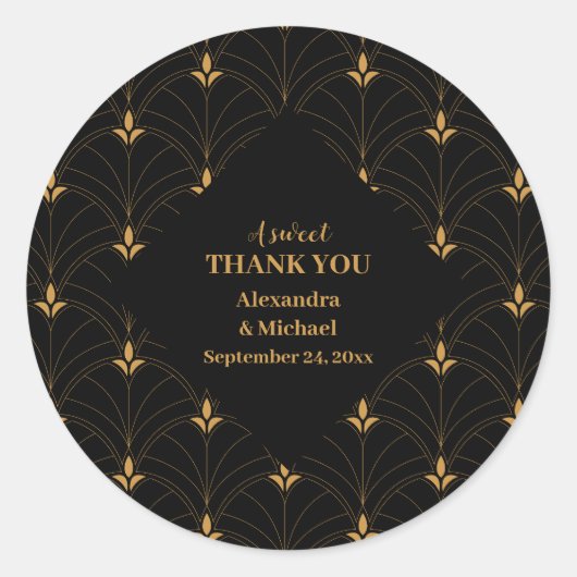 黒エレガントと金ゴールドのアールデコ結婚 ラウンドシール (正面)