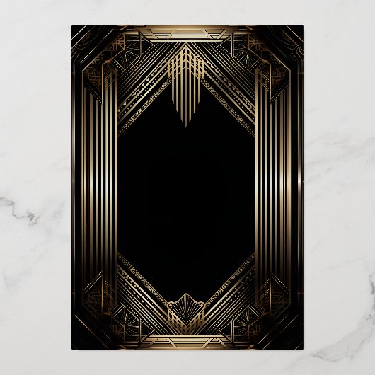 黒エレガントと金ゴールドのアールデコ結婚 箔招待状 (正面)