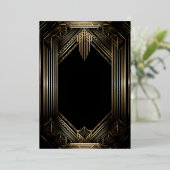 黒エレガントと金ゴールドのアールデコ結婚 箔招待状 (立ち正面)