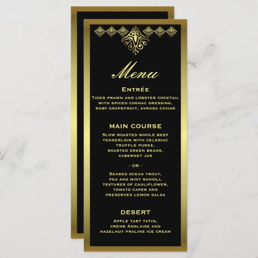 黒エレガントと金ゴールドのウェディングレセプションメニュー メニュー (正面/裏面)