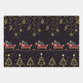 黒エレガントと金ゴールドのクリスマスオーナメント ラッピングペーパーシート (正面3)