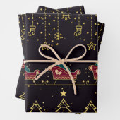 黒エレガントと金ゴールドのクリスマスオーナメント ラッピングペーパーシート (インサイチュ)