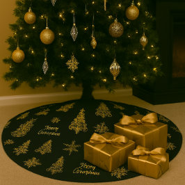 黒エレガントと金ゴールドのクリスマスツリースカート ブラッシュドポリエステルツリースカート