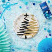 黒エレガントと金ゴールドのクリスマスツリー ペーパープレート (パーティー)