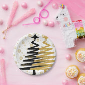 黒エレガントと金ゴールドのクリスマスツリー ペーパープレート (パーティー)