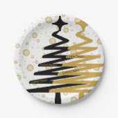 黒エレガントと金ゴールドのクリスマスツリー ペーパープレート (正面)