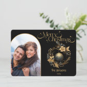 黒エレガントと金ゴールドのクリスマスフォト シーズンカード (スタンド正面)