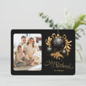 黒エレガントと金ゴールドのクリスマスフォト シーズンカード (スタンド正面)