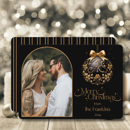 黒エレガントと金ゴールドのクリスマスフォト シーズンカード