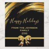 黒エレガントと金ゴールドのクリスマスリボンの弓 ワインラベル (シングルラベル)