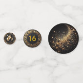 黒エレガントと金ゴールドのグリッターハッピーバースデー コンフェッティ (正面)