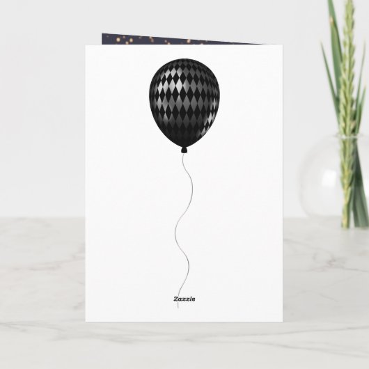 黒エレガントと金ゴールドのグリッターバルーン誕生日 カード (裏面)