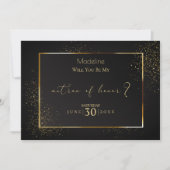 黒エレガントと金ゴールドのグリッターマトロンの名誉 招待状 (正面)