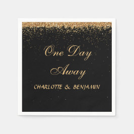 黒エレガントと金ゴールドのグリッターリハーサルディナー スタンダードカクテルナプキン