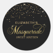 黒エレガントと金ゴールドのグリッター仮装パーティー ラウンドシール (正面)