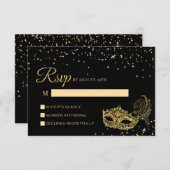 黒エレガントと金ゴールドのグリッター仮装 出欠カード (正面/裏面)