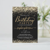 黒エレガントと金ゴールドのグリッター任意の年齢誕生日 招待状 (スタンド正面)