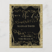 黒エレガントと金ゴールドのグリッター日付の保存 案内ポストカード (正面)