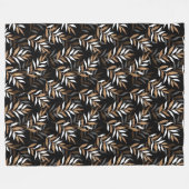 黒エレガントと金ゴールドのグリッター葉パターン フリースブランケット (正面(横))