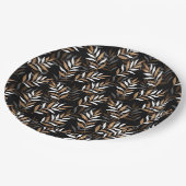 黒エレガントと金ゴールドのグリッター葉パターン ペーパープレート (アングル)