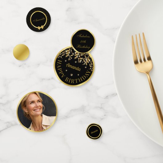 黒エレガントと金ゴールドのサプライズ誕生日パーティー コンフェッティ (グループ)