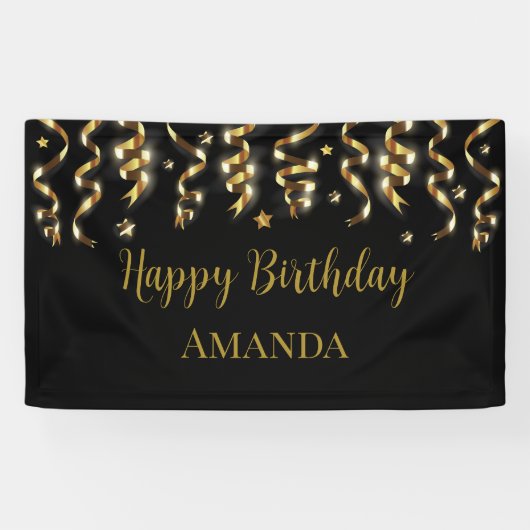 黒エレガントと金ゴールドのサプライズ誕生日パーティー 横断幕 (横)