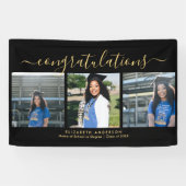 黒エレガントと金ゴールドのスクリプトの卒業写真 横断幕 (横)