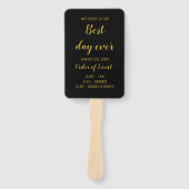 黒エレガントと金ゴールドのスクリプト結婚式 プログラム ハンドファン (正面)