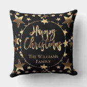 黒エレガントと金ゴールドのスクリプトHappy Christmas クッション (裏面)