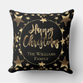 黒エレガントと金ゴールドのスクリプトHappy Christmas クッション (正面)