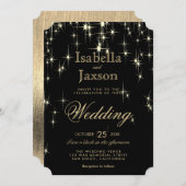 黒エレガントと金ゴールドのスタラ結婚イト 招待状 (正面/裏面)