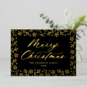 黒エレガントと金ゴールドのスノーフレーク非写真 箔シーズンカード (立ち正面)