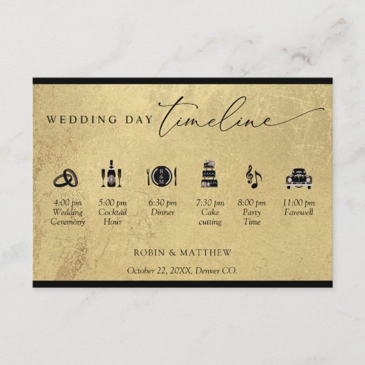 黒エレガントと金ゴールドのタイムラ結婚イン エンクロージャーカード (正面)