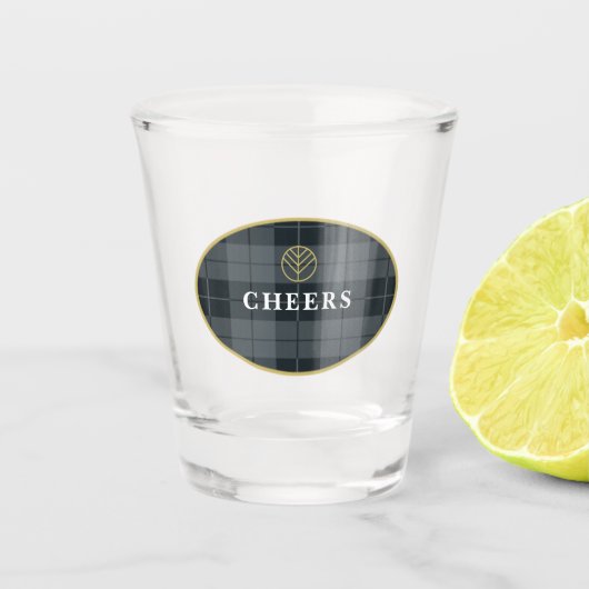 黒エレガントと金ゴールドのタータンチェックパーソナライズされた ショットグラス (正面)