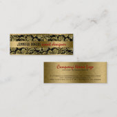 黒エレガントと金ゴールドのダマスクとストライプ2 スキニー名刺 (正面/裏面)