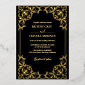 黒エレガントと金ゴールドのダマスクの結婚式 箔招待状 (正面)