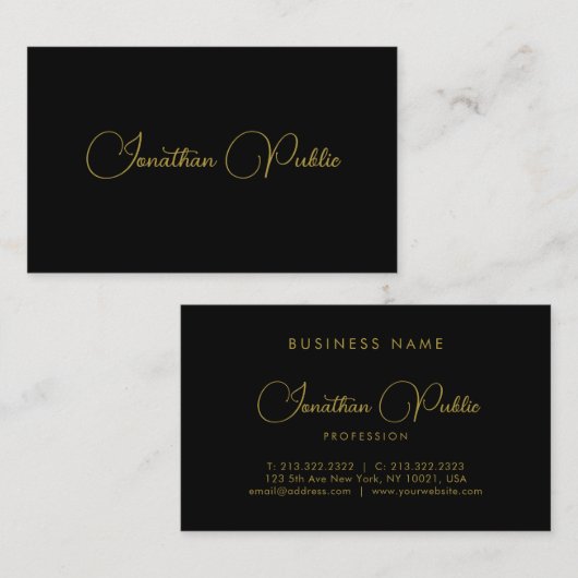 黒エレガントと金ゴールドのテンプレート書 名刺 (正面/裏面)