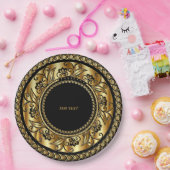 黒エレガントと金ゴールドのテンプレート ペーパープレート (パーティー)