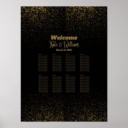 黒エレガントと金ゴールドのテーブルの座席配置 ポスター (正面)