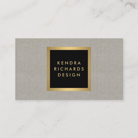 黒エレガントと金ゴールドのデザイナーのリネン効果 名刺 (正面)