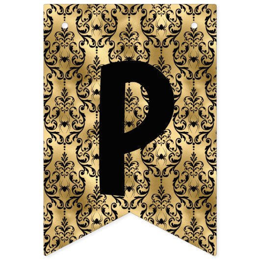 黒エレガントと金ゴールドのハローウィンパーティ バンティングフラッグ (第3の旗)