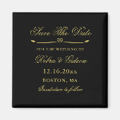 黒エレガントと金ゴールドのハートが栄える日付を保存 マグネット (正面)